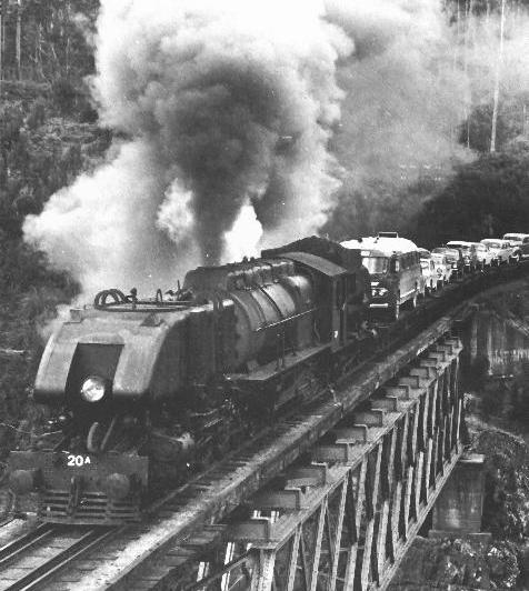 Garratt locomotive 20A, 
 Pieman River Tasmania February 1963